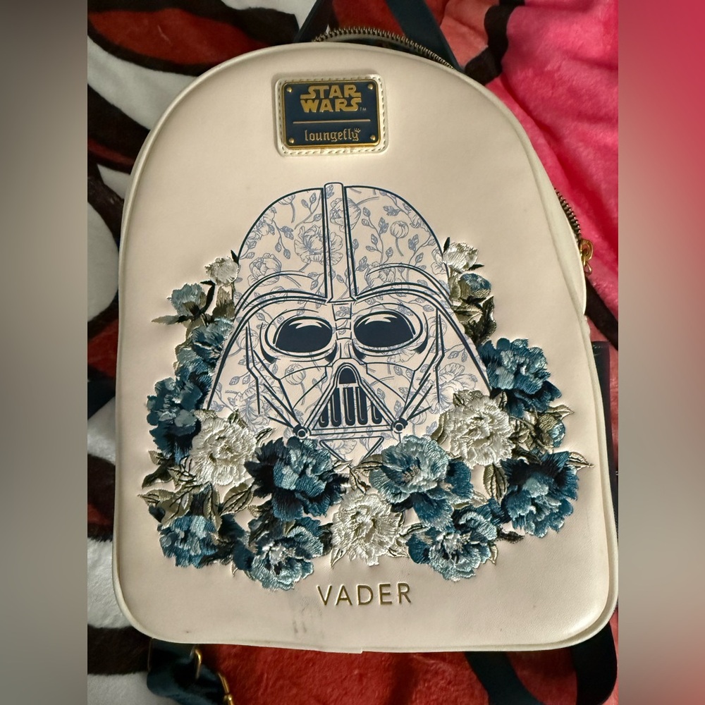 Loungefly Cream Backpack with Blue Floral Vader Design